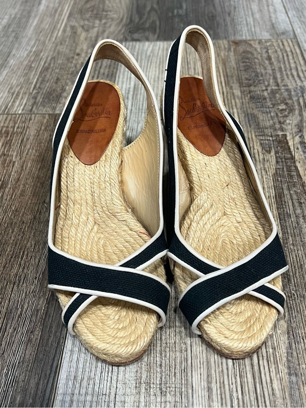 Christian Louboutin Black Espadrille Slingback with Cream Trim